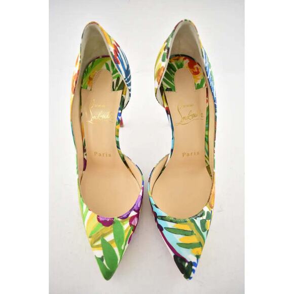 Christian Louboutin Iriza 100 Crepe Satin Fleuri Floral Pointed Toe Heel Pump 35 - Picture 6 of 12